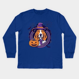 Basset Hound Pumpkin Kids Long Sleeve T-Shirt